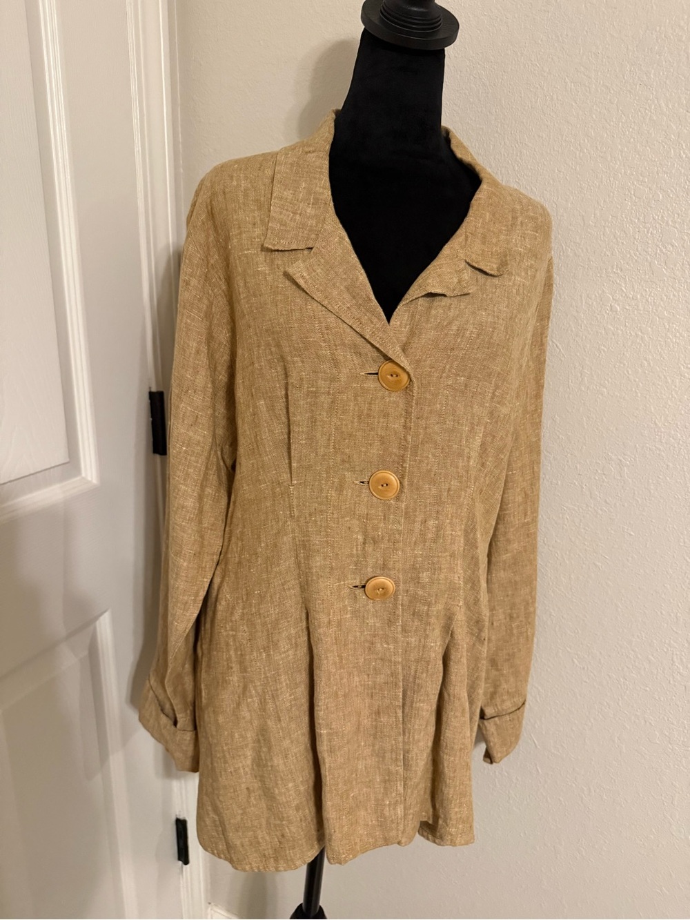 Flax Light Brown Linen Button Front Blazer - Picture 6 of 7